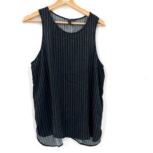 Banana Republic classic pinstripe silk blend tank top black gray stripe cami L